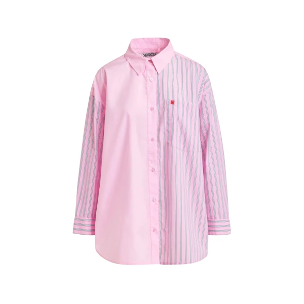 Light pink and light blue striped panel detail cotton shirt