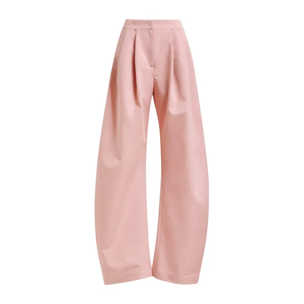 Light pink barrel-leg pants with pleated waist