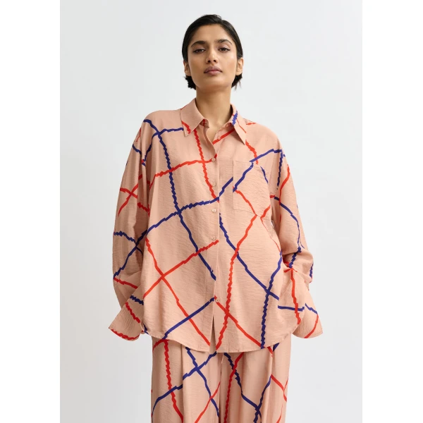 red and blue oversized check shirt