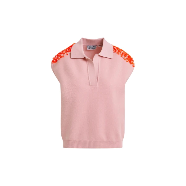Light pink sleeveless polo with orange embellished shoulders