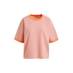 Light pink slightly cropped knit T-shirt with orange contrasting trim