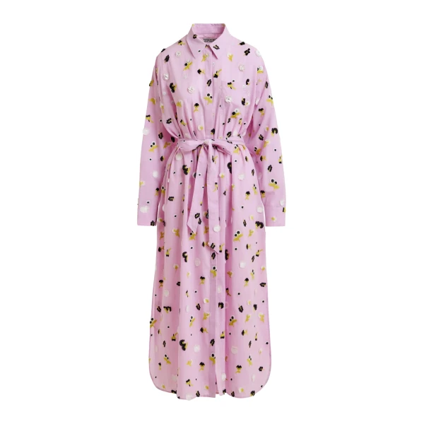 Light purple oversized cotton maxi shirt dress with black
