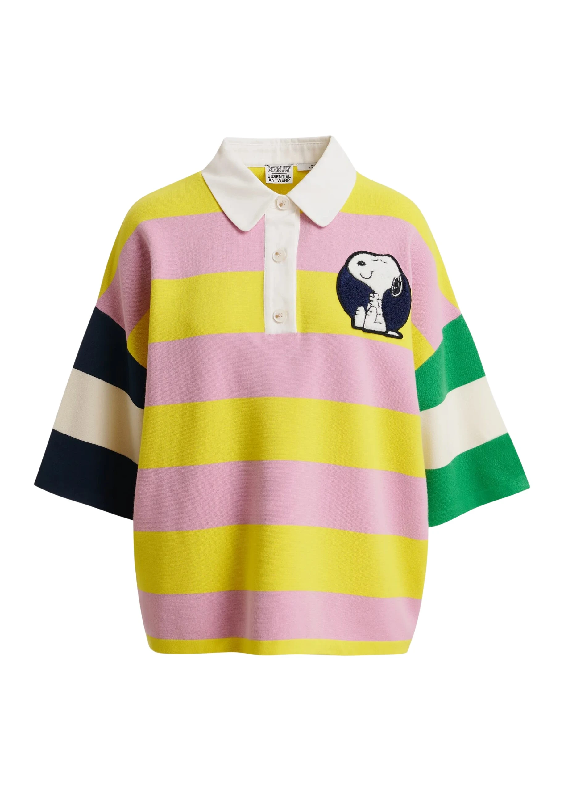 Essentiel-Antwerp-Lilac-and-yellow-striped-polo-sweater-with-Peanuts™-patch-and-text-scaled54892_nobg Lilac and yellow striped polo sweater with Peanuts™ patch and text