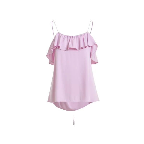 Lilac ruffled camisole top with tie-back detail