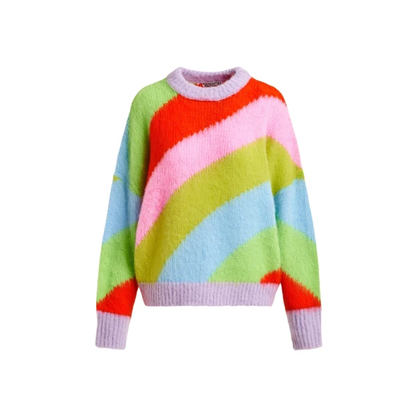 Multicolor intarsia knit striped sweater