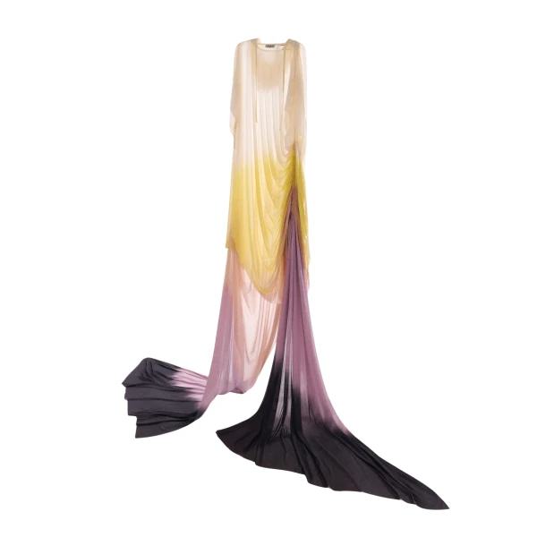 Multicolor tie-dye asymmetrical hooded draped maxi dress