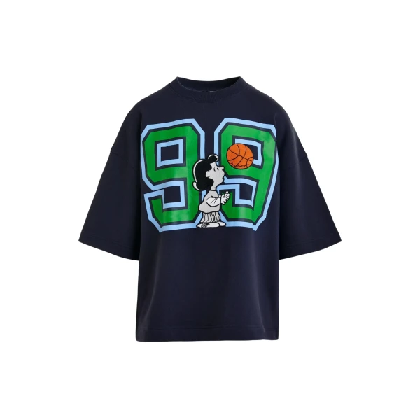 Navy T-shirt with appliquéd Peanuts™ Lucy patch and text print