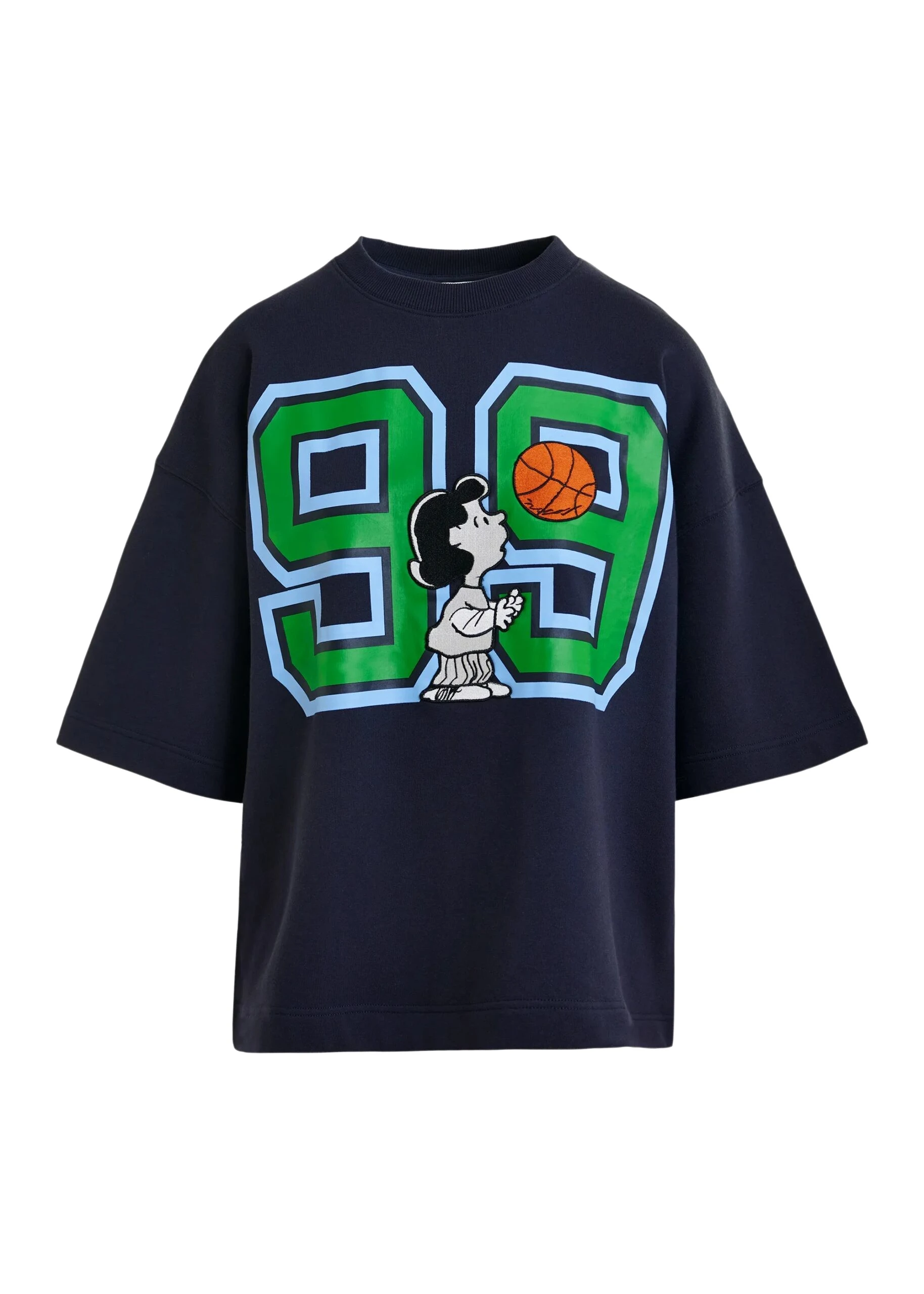 Essentiel-Antwerp-Navy-T-shirt-with-appliqued-Peanuts™-Lucy-patch-and-text-print-scaled79098_nobg Navy T-shirt with appliquéd Peanuts™ Lucy patch and text print