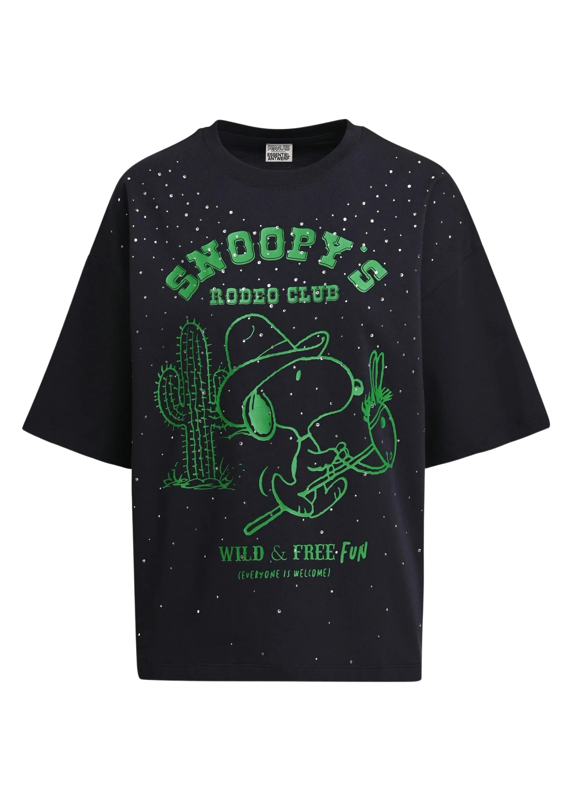 Essentiel-Antwerp-Navy-and-green-Peanuts™-Snoopy-rhinestone-embellished-T-shirt-scaled28952_nobg Navy and green Peanuts™ Snoopy rhinestone-embellished T-shirt