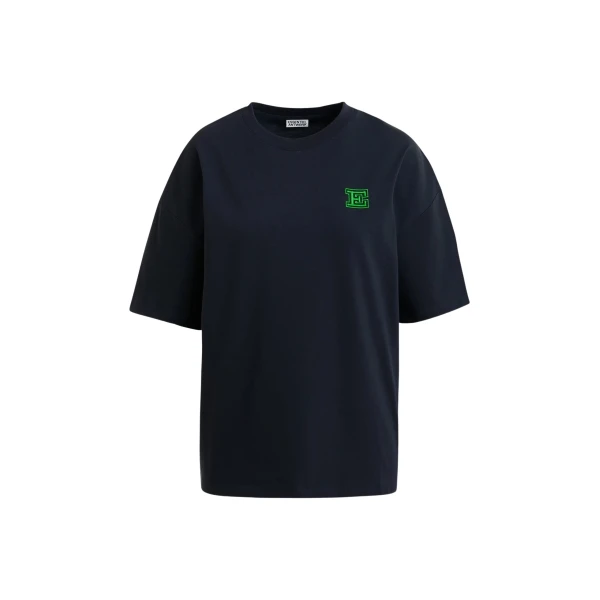 Navy cotton T-shirt with 'E' embroidery
