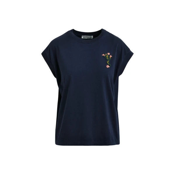 Navy cotton T-shirt with bead embroidery
