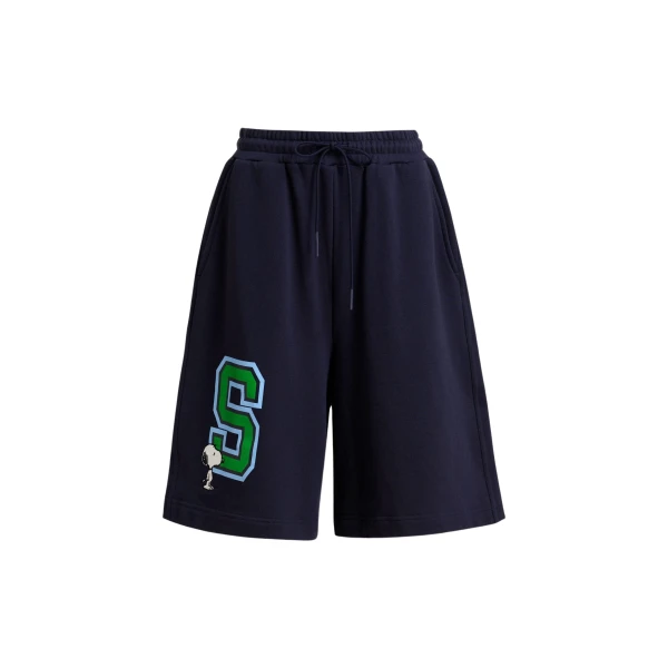Navy cotton-blend Peanuts™ shorts with letter appliqué
