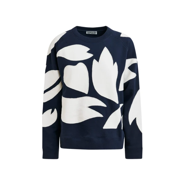 Navy cotton sweatshirt with white flame appliqués