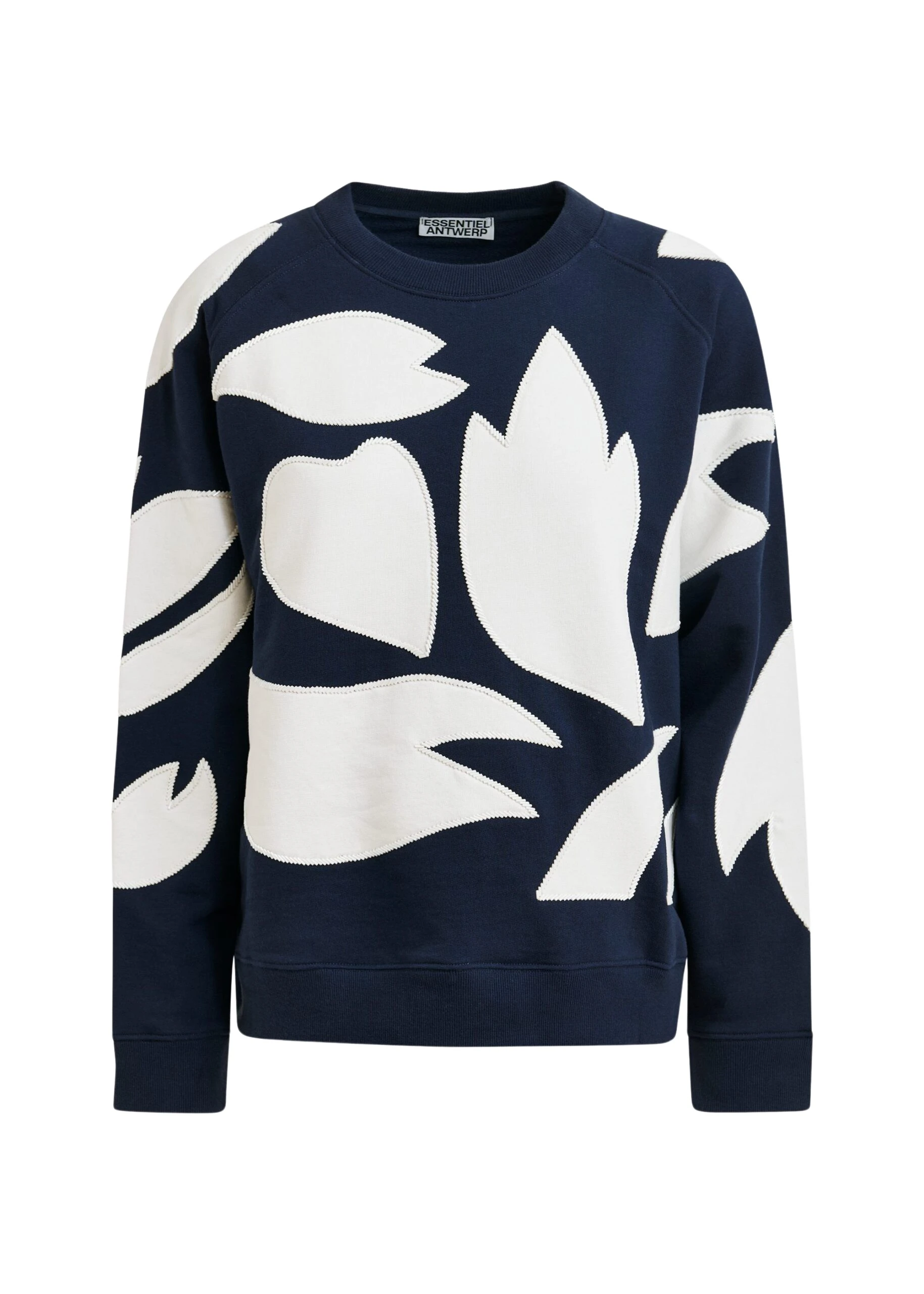 Essentiel-Antwerp-Navy-cotton-sweatshirt-with-white-flame-appliques-scaled65446_nobg Navy cotton sweatshirt with white flame appliqués