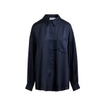Navy ruffle-trimmed oversized shirt