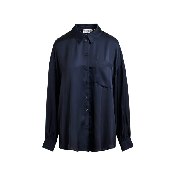 Navy ruffle-trimmed oversized shirt