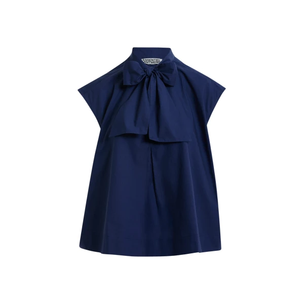 Navy sleeveless top with tie neckline
