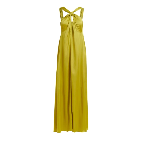 Ocher A-line halterneck maxi dress with crossover straps