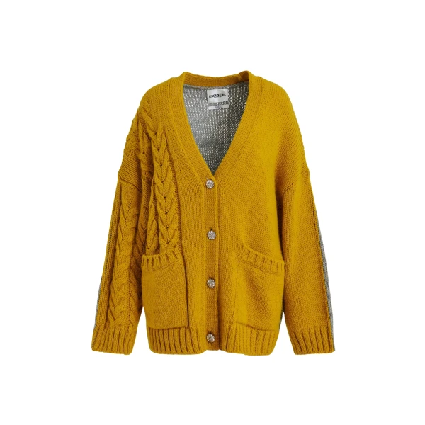 Ochre and grey wool-blend cardigan with contrasting back