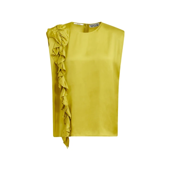 Ochre sleeveless top with ruffle detail
