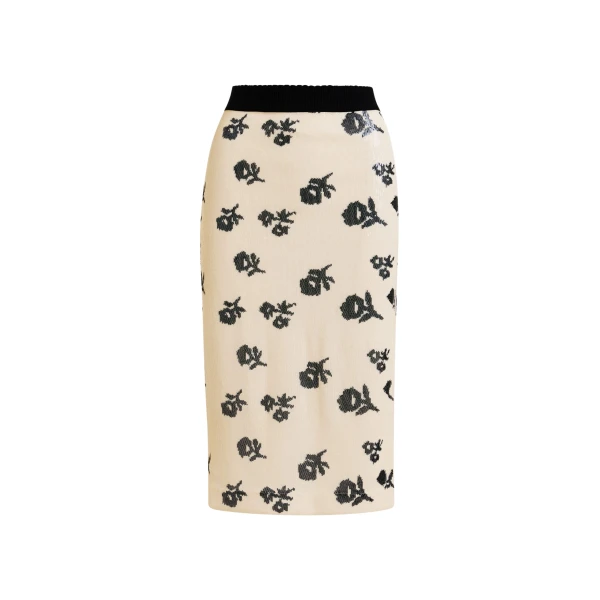 Off-white and black sequin-embellished pencil skirt