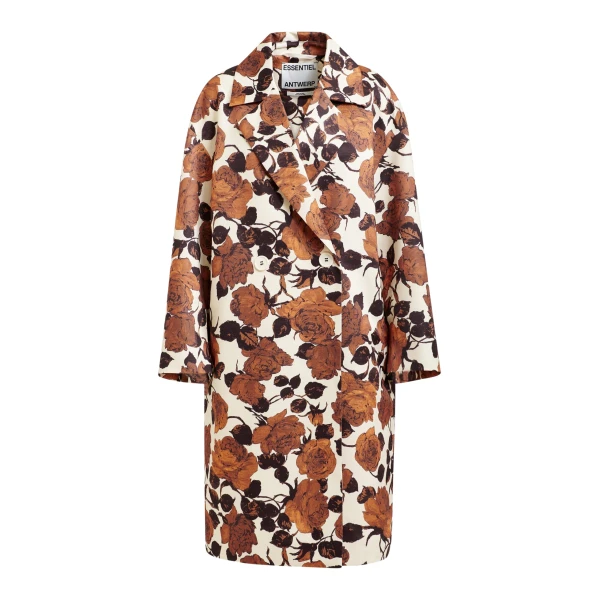 Off-white and brown double-breasted coat