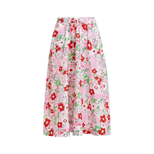 Off-white and multicolor floral-jacquard midi skirt