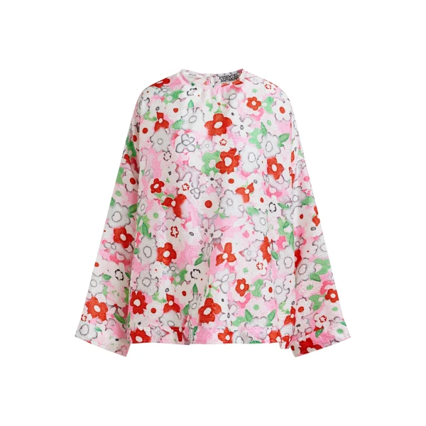 Off-white and multicolor floral jacquard top
