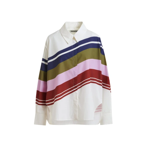 Off-white and multicolor oversized cotton shirt with placed stripe print
