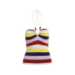 Off-white and multicolor striped halterneck knit top