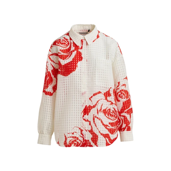 Off-white and orange oversized sheer printed shirt