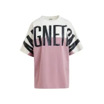 Off-white and vintage pink color-block oversized T-shirt with “Magnetism”-print