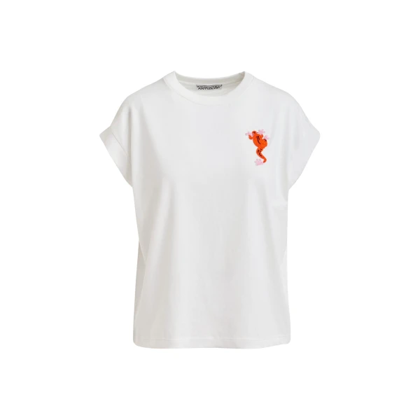 Off-white cotton T-shirt with bead embroidery