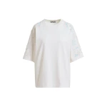 Off-white cotton T-shirt with sequin and bead embellishments