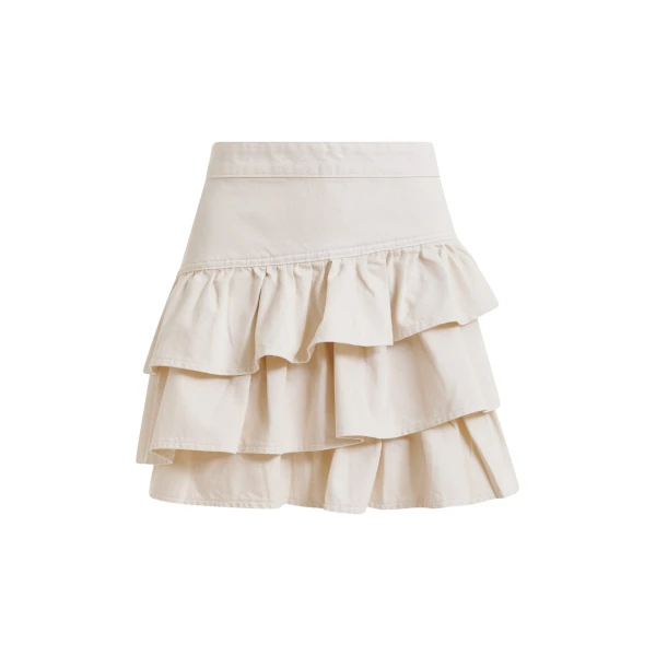 Off-white cotton miniskirt with ruffle details