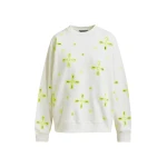 Off-white cotton sweatshirt with fluo yellow flower embroideries