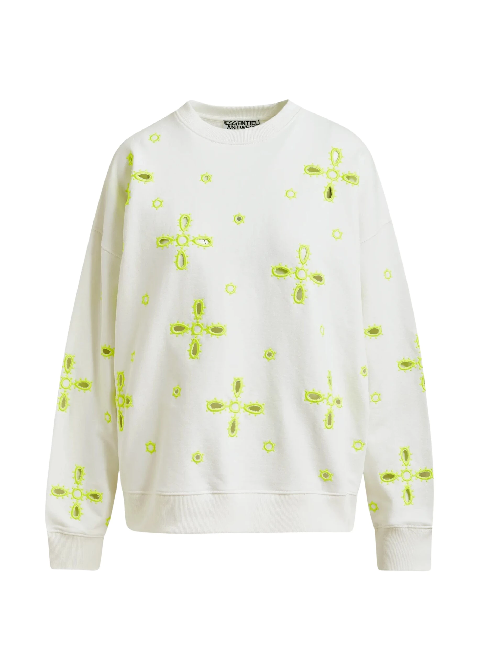 Essentiel-Antwerp-Off-white-cotton-sweatshirt-with-fluo-yellow-flower-embroideries-scaled92561_nobg Off-white cotton sweatshirt with fluo yellow flower embroideries