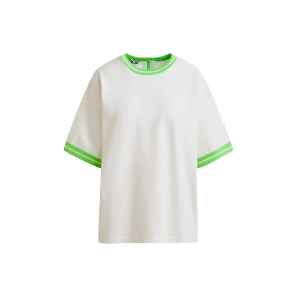 Off-white knit T-shirt with light green contrasting trim