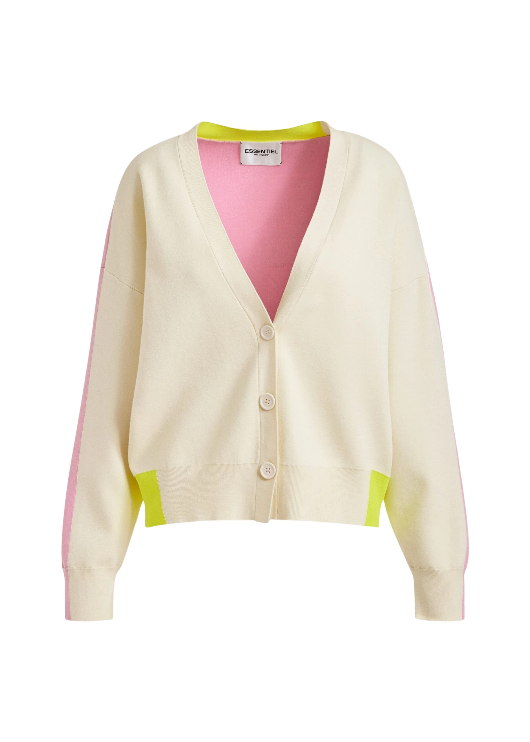Essentiel-Antwerp-Off-white-pink-and-yellow-colorblock-fine-knit-cardigan-scaled41219_nobg Off-white