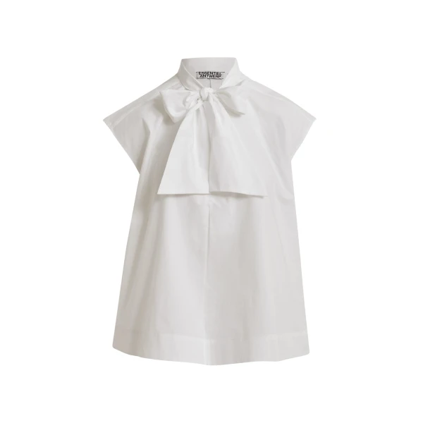Off-white sleeveless top with tie neckline