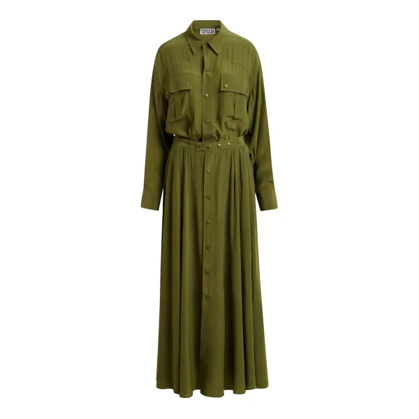 Olive green oversized playsuit with overlay maxi skirt