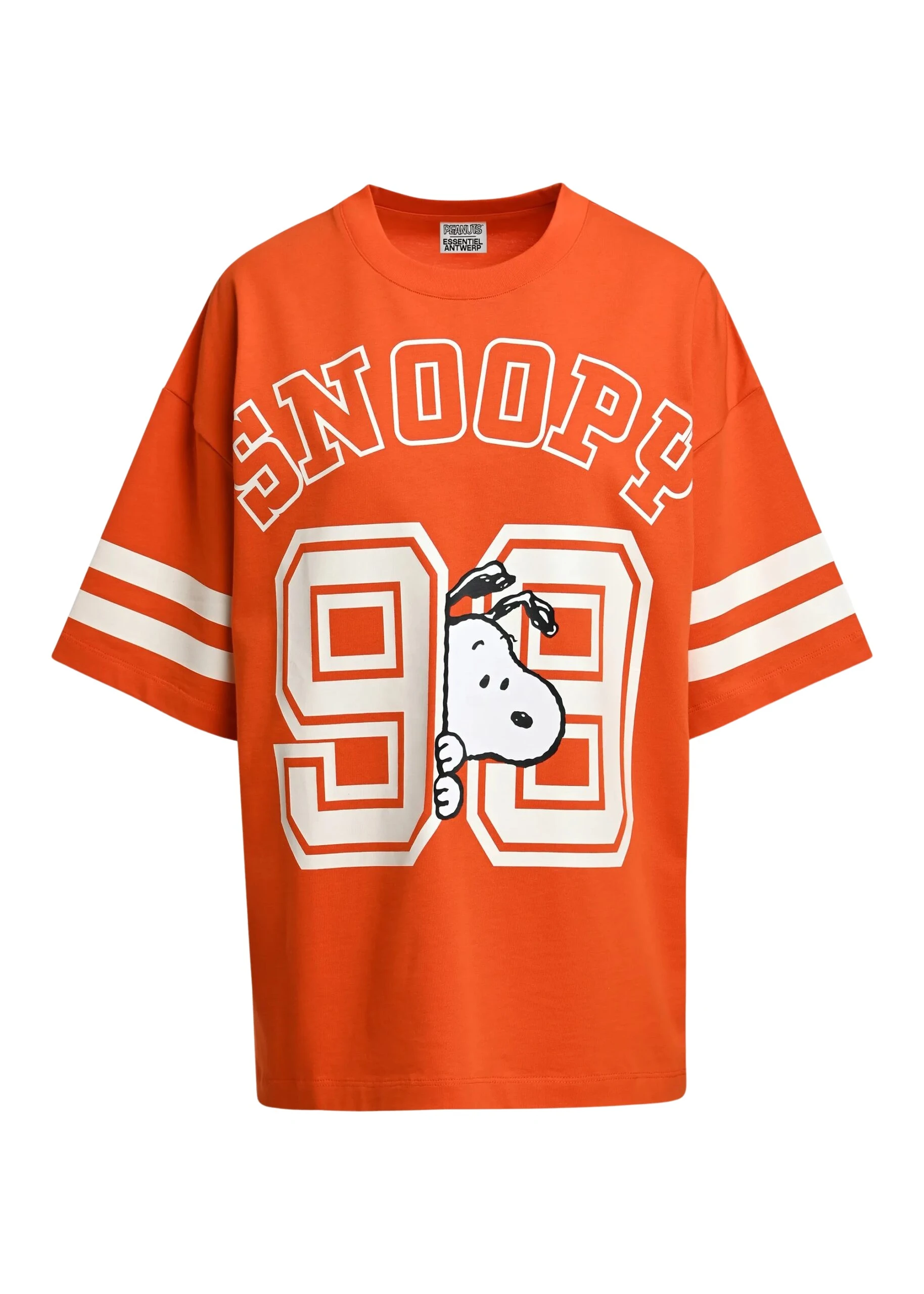 Essentiel-Antwerp-Orange-T-shirt-with-Peanuts™-Snoopy-print-and-white-text-scaled19236_nobg Orange T-shirt with Peanuts™ Snoopy print and white text