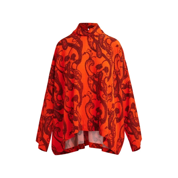 Orange and black oversized paisley print top with high neck