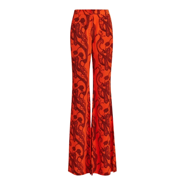Orange and black paisley-print flared pants