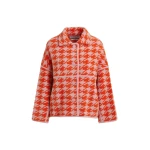 Orange and dusty pink houndstooth knit cardigan