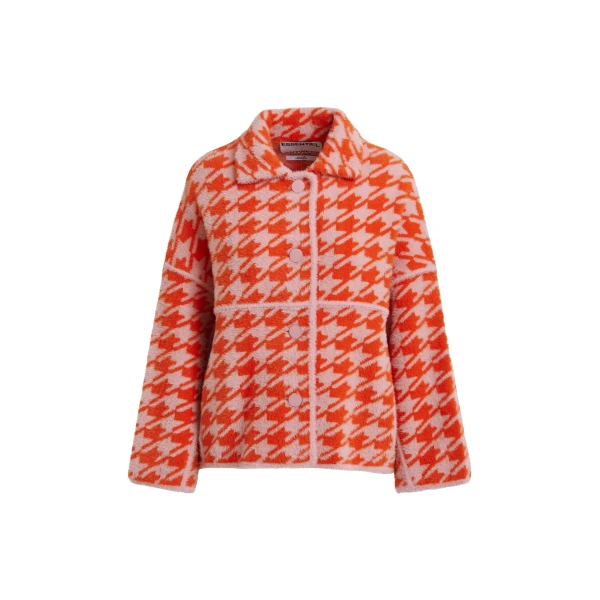 Orange and dusty pink houndstooth knit cardigan