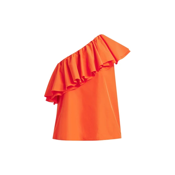 Orange asymmetric ruffle top