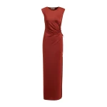 Orange fitted sleeveless dress with ruched cut-out detail