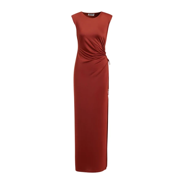 Orange fitted sleeveless dress with ruched cut-out detail