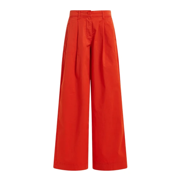Orange pleated wide-leg pants